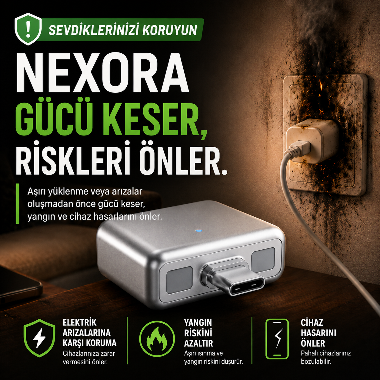 NEXORA Akıllı Güç Koruma Adaptörü